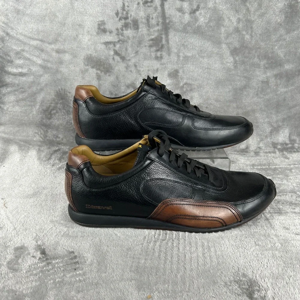 I.Travel Black Brown Leather Sneakers Mens 44EU Low Top Lace Up APM4301B